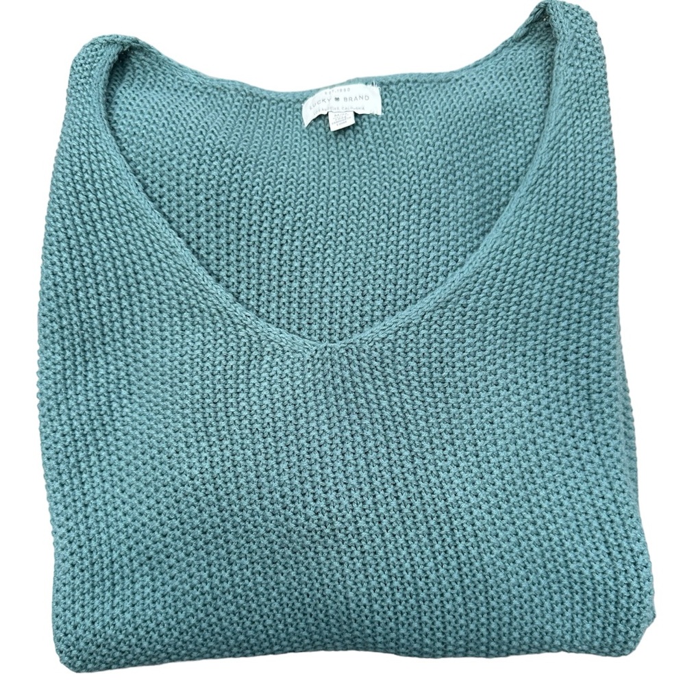 Lucky Brand Sweater Women Medium Sage Green Pullover  V-Neck  Breathable Knit